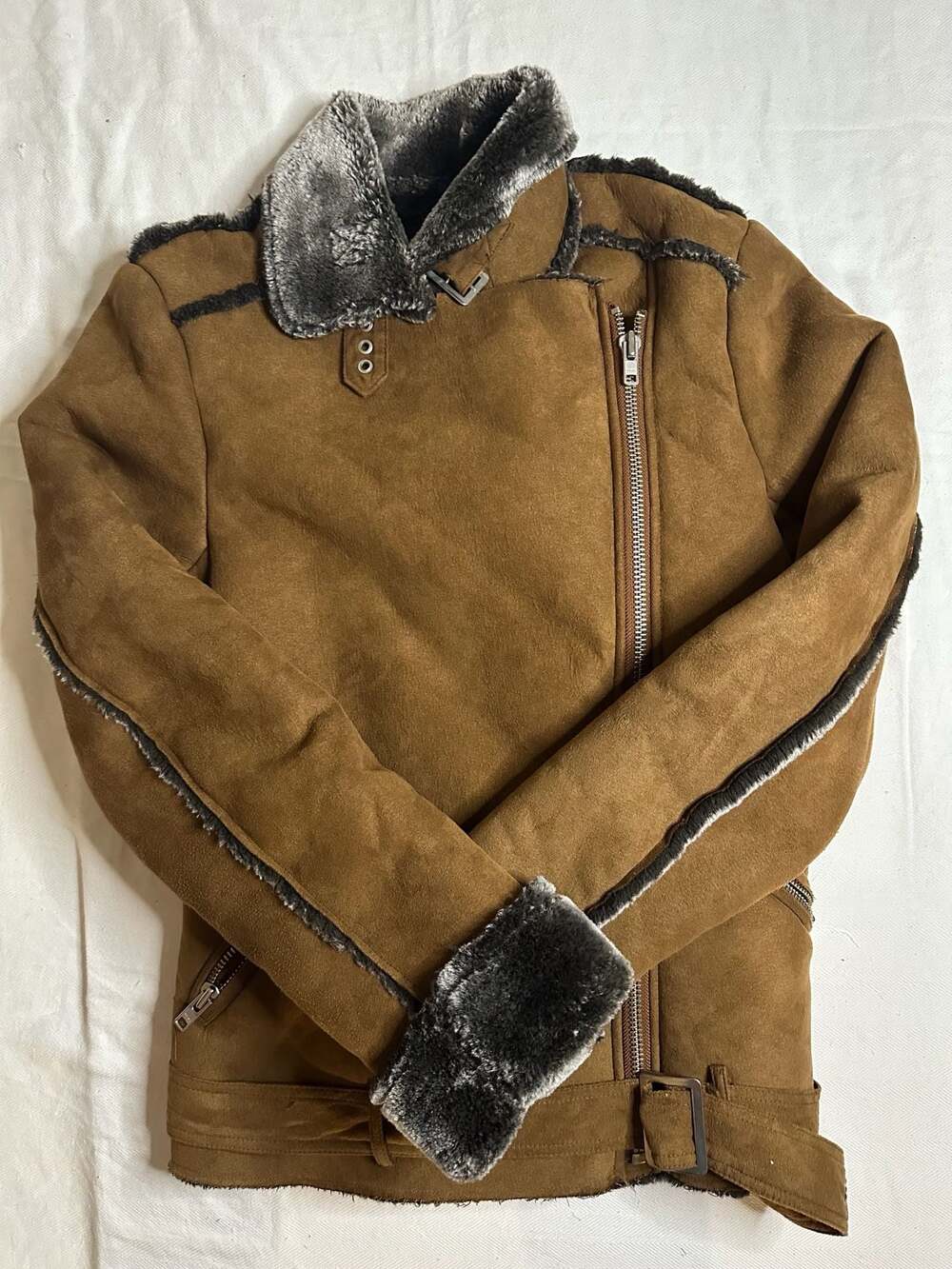 Minkpink Faux Fur Lined Suede Biker Aviator Jacket
